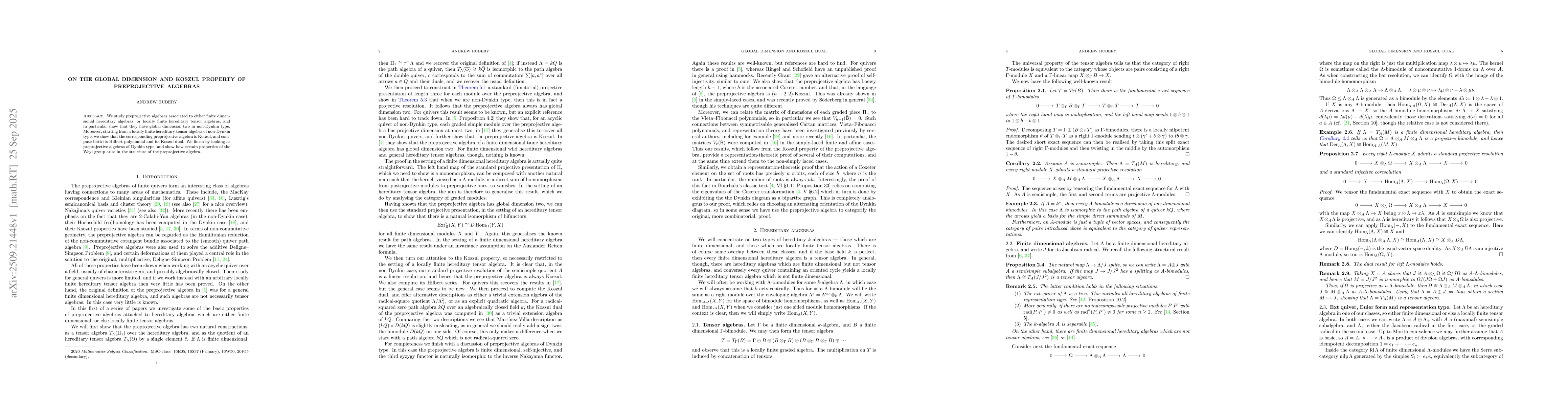 Thumbnail for On the global dimension and Koszul property for preprojective algebras