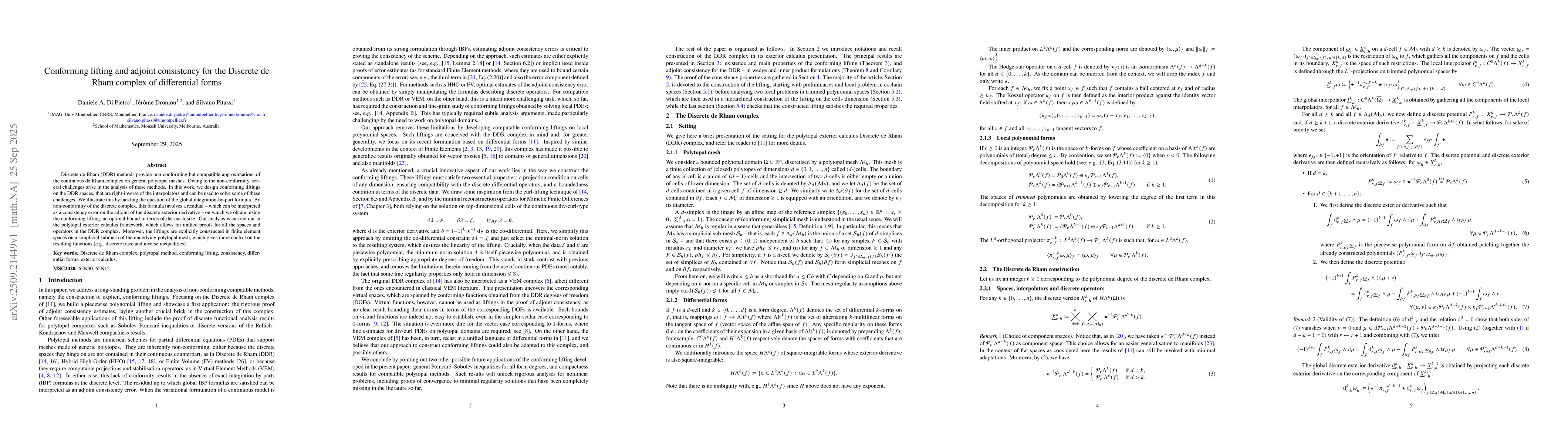 Thumbnail for Conforming lifting and adjoint consistency for the Discrete de Rham
  complex of differential forms