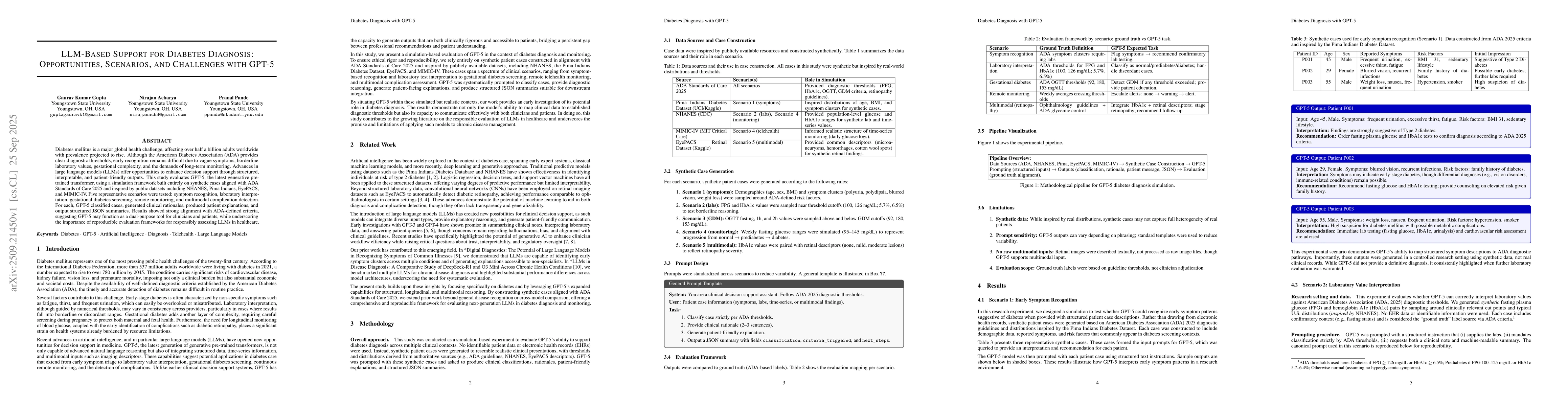 Thumbnail for LLM-Based Support for Diabetes Diagnosis: Opportunities, Scenarios, and
  Challenges with GPT-5