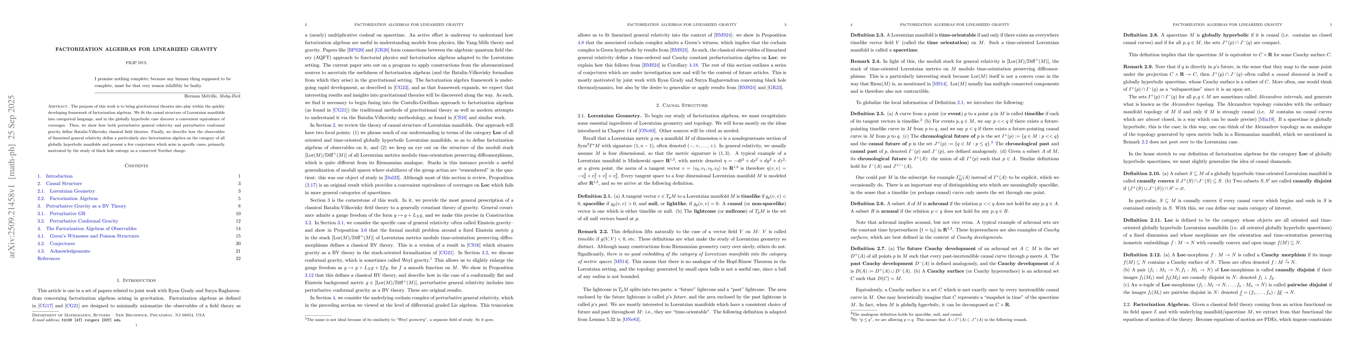 Thumbnail for Factorization Algebras for Linearized Gravity