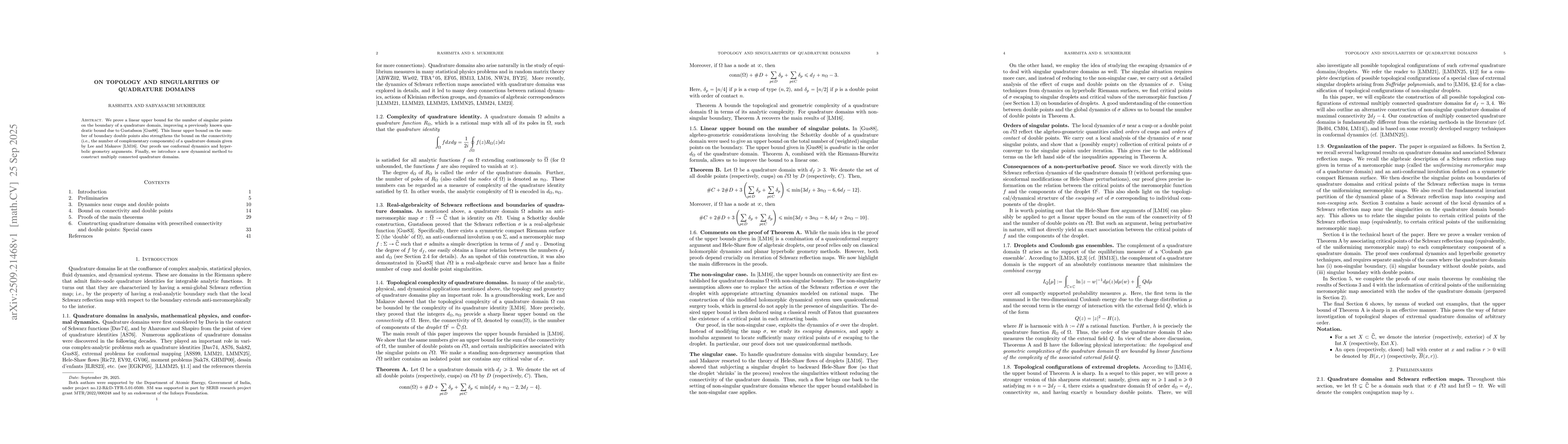 Thumbnail for On topology and singularities of quadrature domains