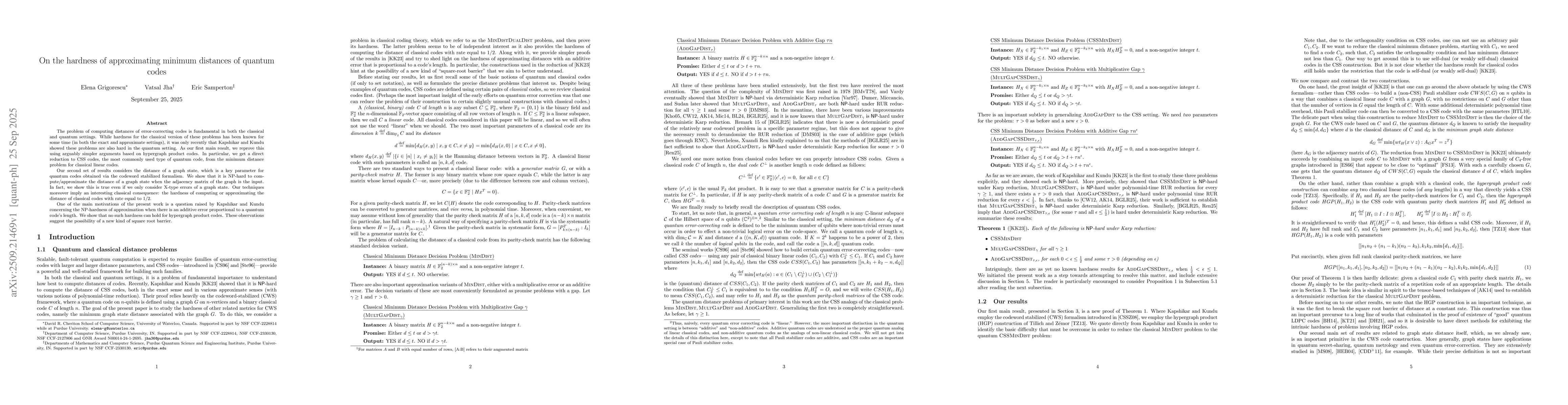 Thumbnail for On the hardness of approximating minimum distances of quantum codes