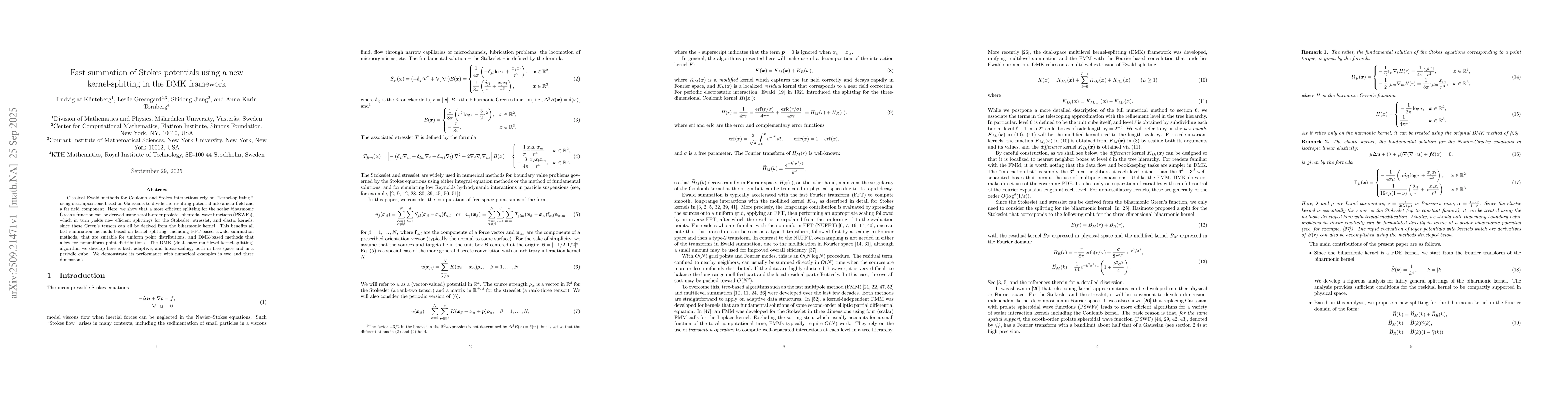 Thumbnail for Fast summation of Stokes potentials using a new kernel-splitting in the
  DMK framework