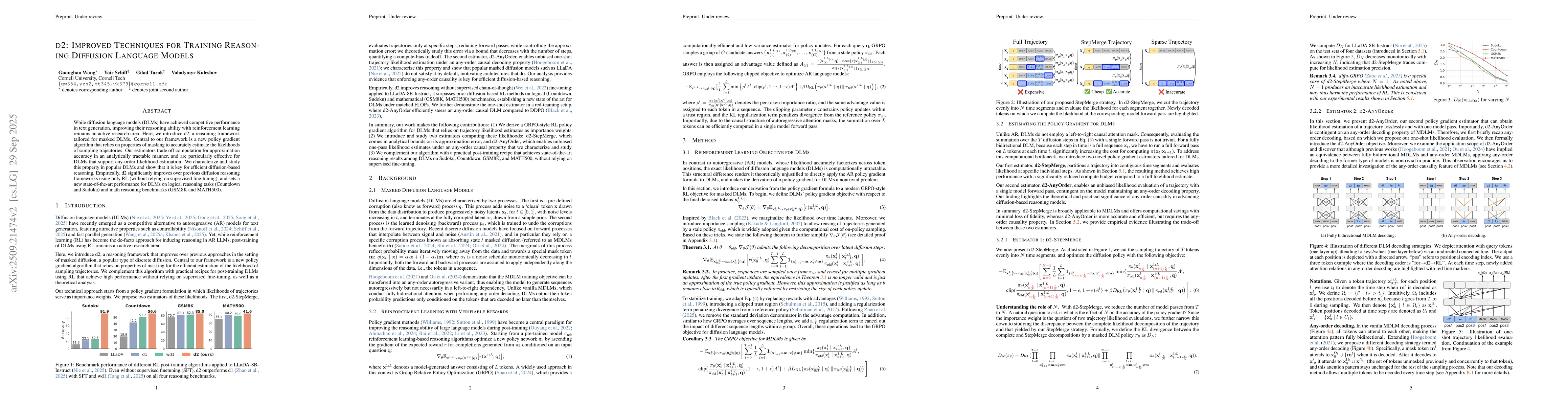 Thumbnail for d2: Improved Techniques for Training Reasoning Diffusion Language Models