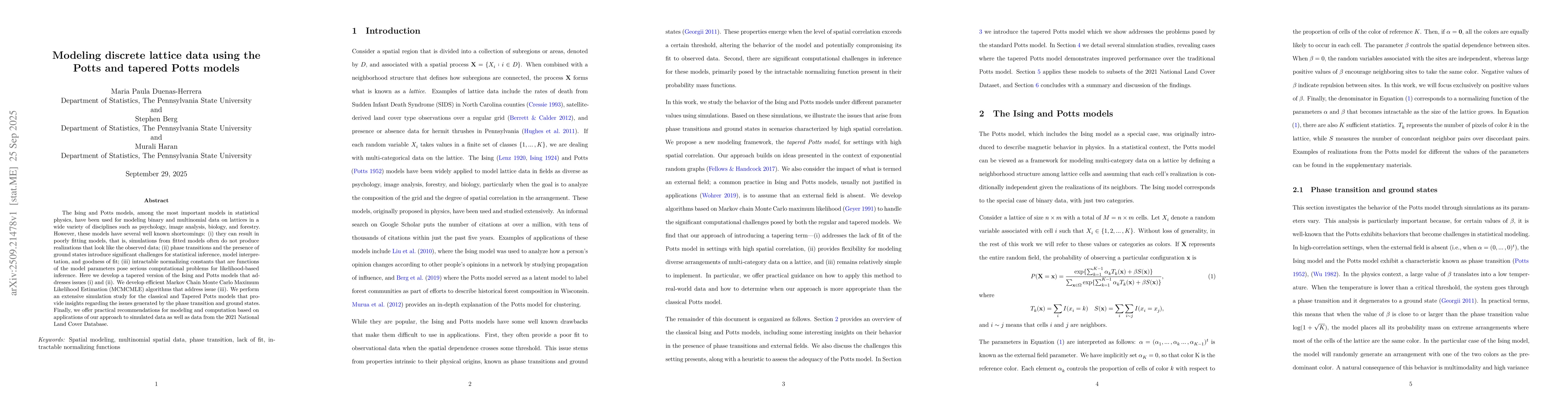 Thumbnail for Modeling discrete lattice data using the Potts and tapered Potts models