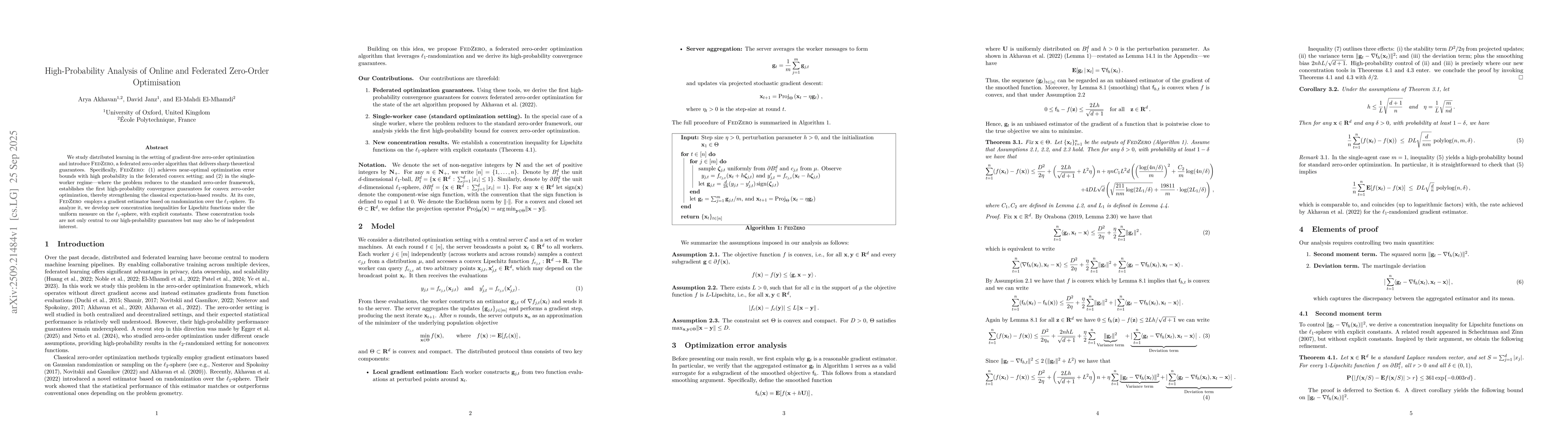 Thumbnail for High-Probability Analysis of Online and Federated Zero-Order
  Optimisation