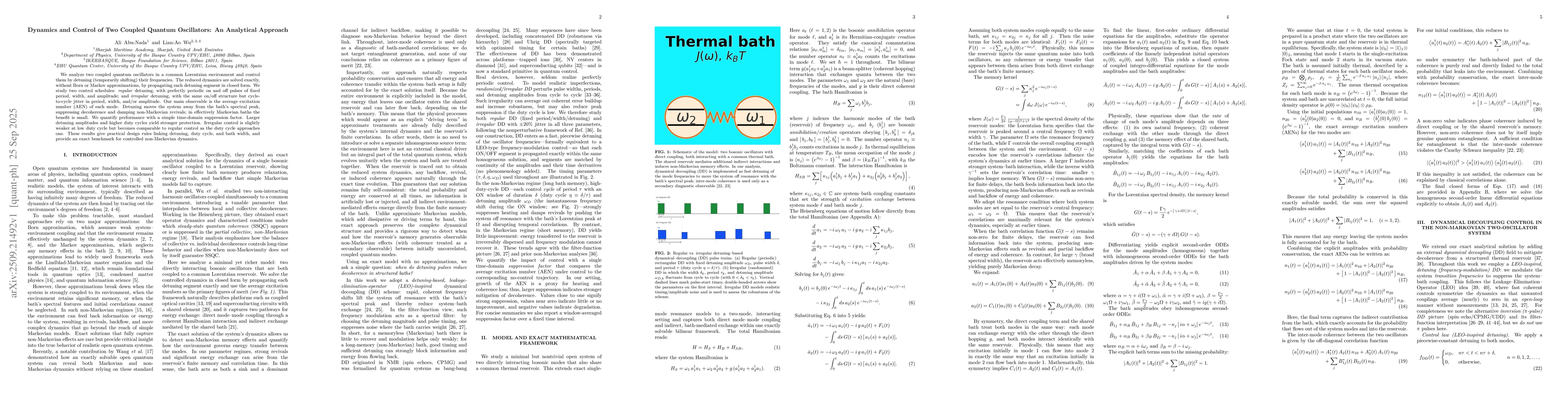 Thumbnail for Dynamics and Control of Two Coupled Quantum Oscillators: An Analytical
  Approach
