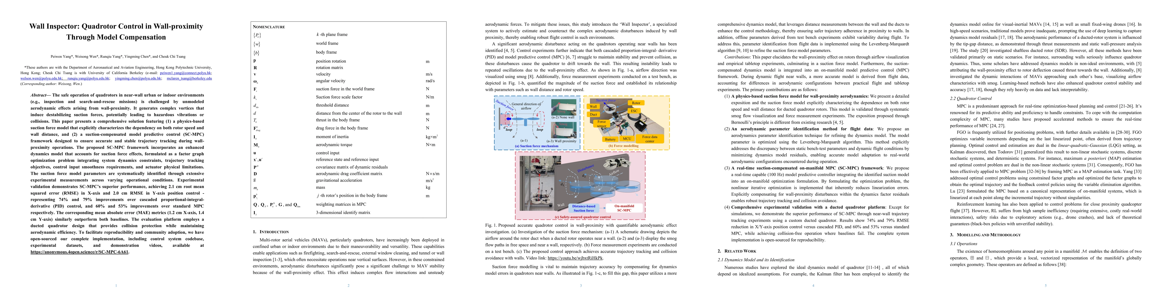 Thumbnail for Wall Inspector: Quadrotor Control in Wall-proximity Through Model
  Compensation