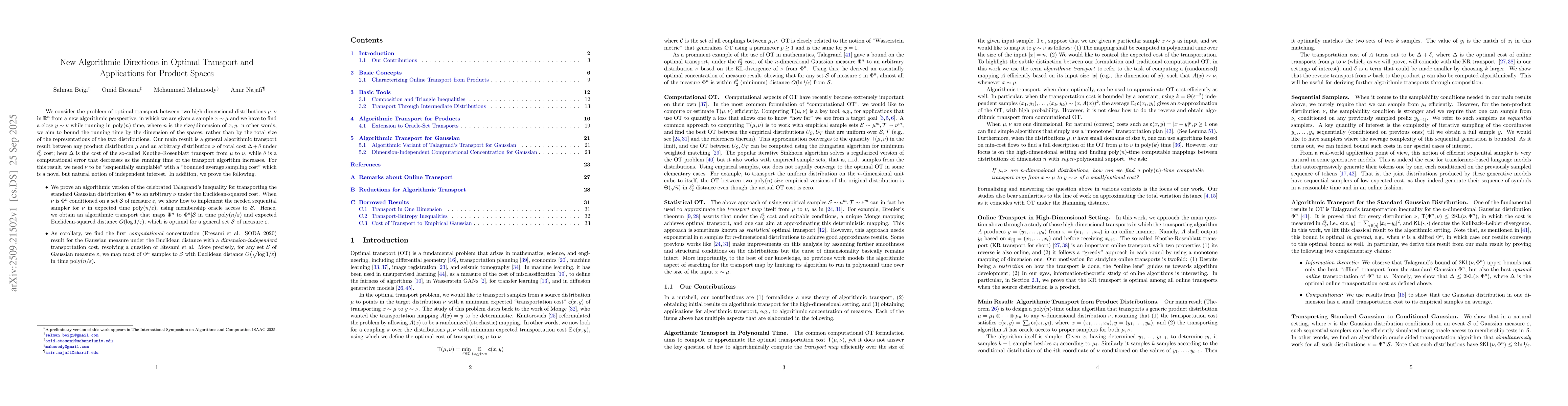 Thumbnail for New Algorithmic Directions in Optimal Transport and Applications for
  Product Spaces
