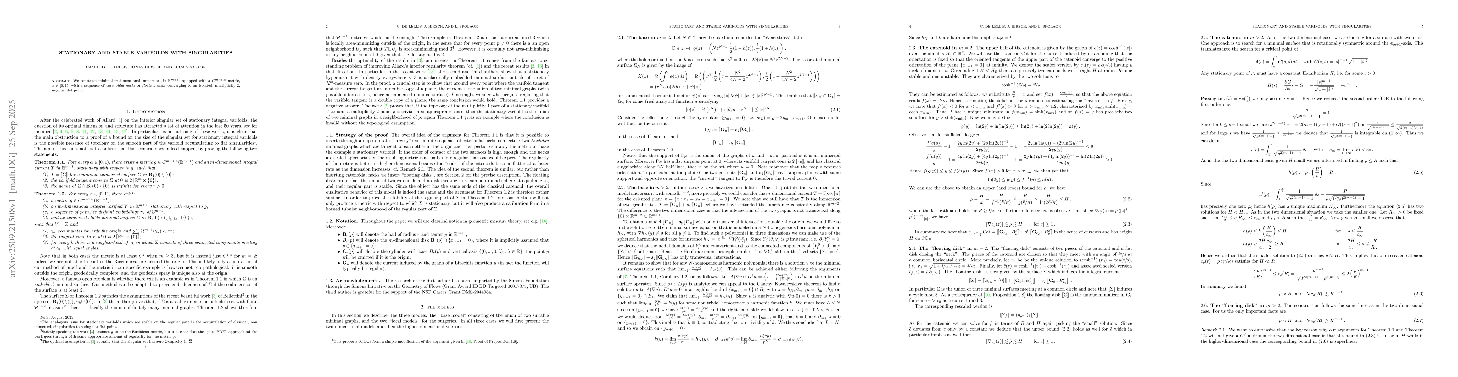 Thumbnail for Stationary and stable varifolds with singularities