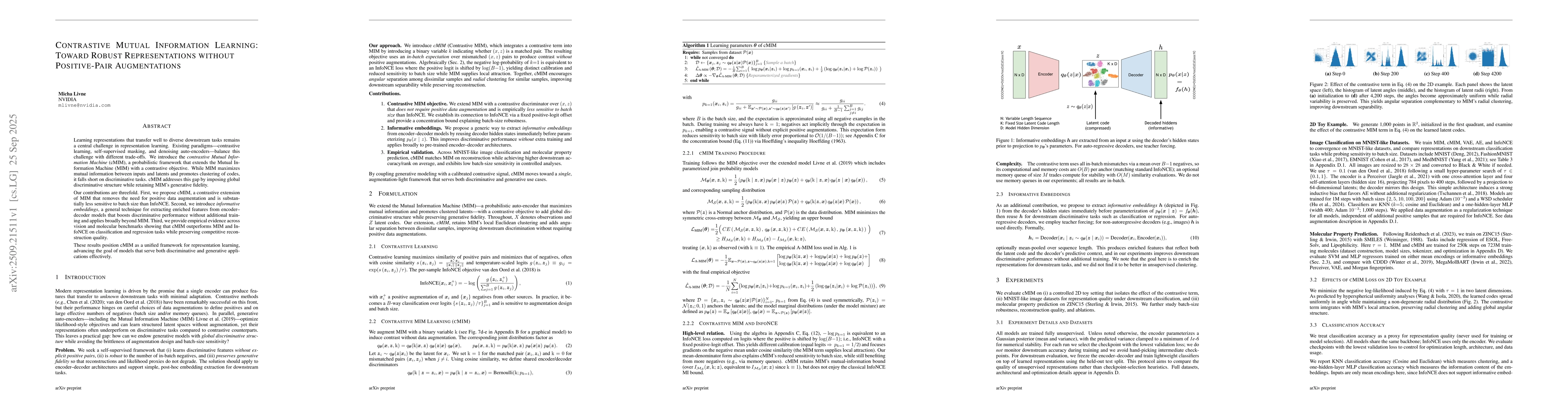 Thumbnail for Contrastive Mutual Information Learning: Toward Robust Representations
  without Positive-Pair Augmentations