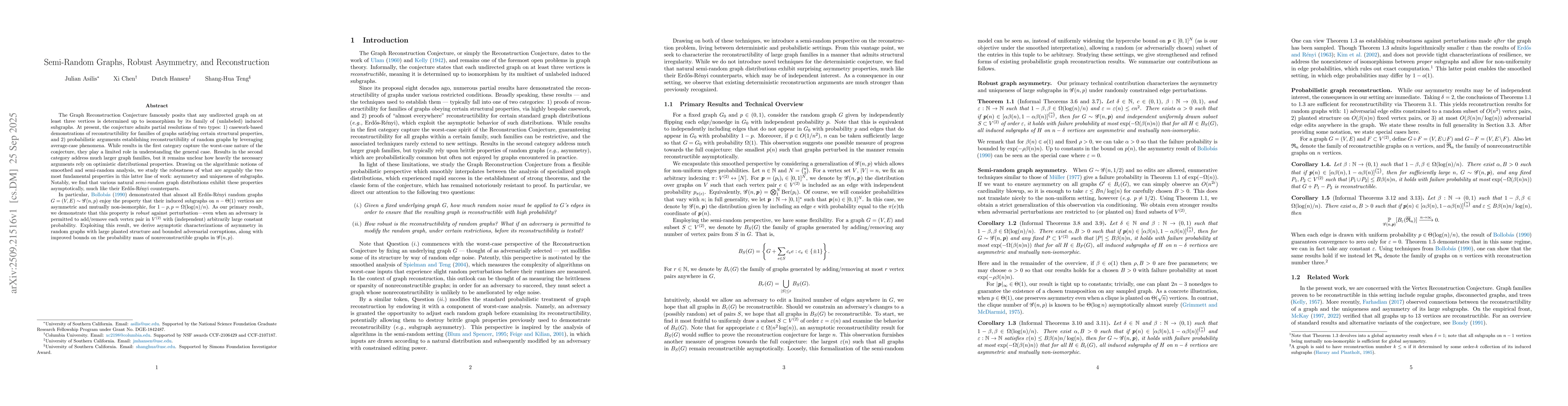 Thumbnail for Semi-Random Graphs, Robust Asymmetry, and Reconstruction