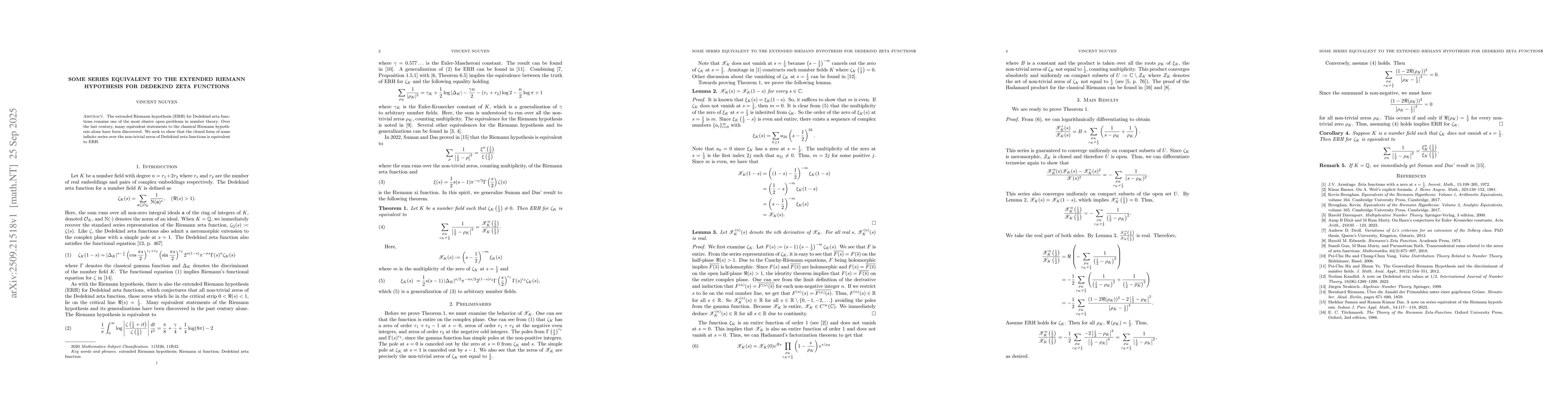 Thumbnail for Some series equivalent to the extended Riemann hypothesis for Dedekind
  zeta functions