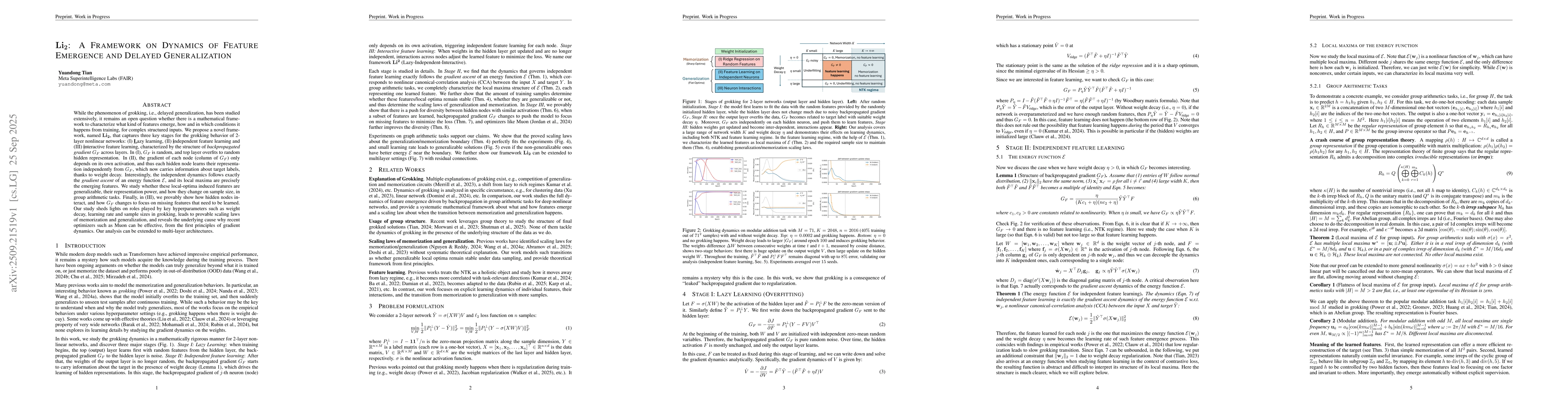 Thumbnail for $\mathbf{Li_2}$: A Framework on Dynamics of Feature Emergence and
  Delayed Generalization