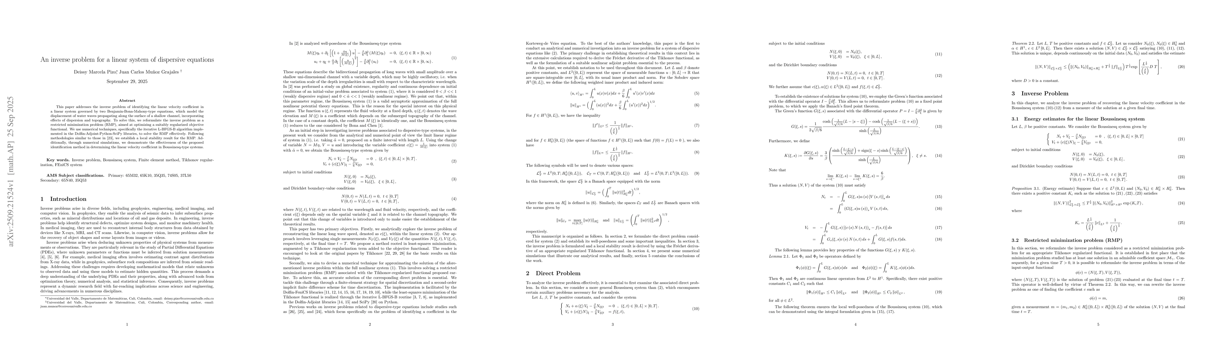 Thumbnail for An inverse problem for linear system of dispersive equations