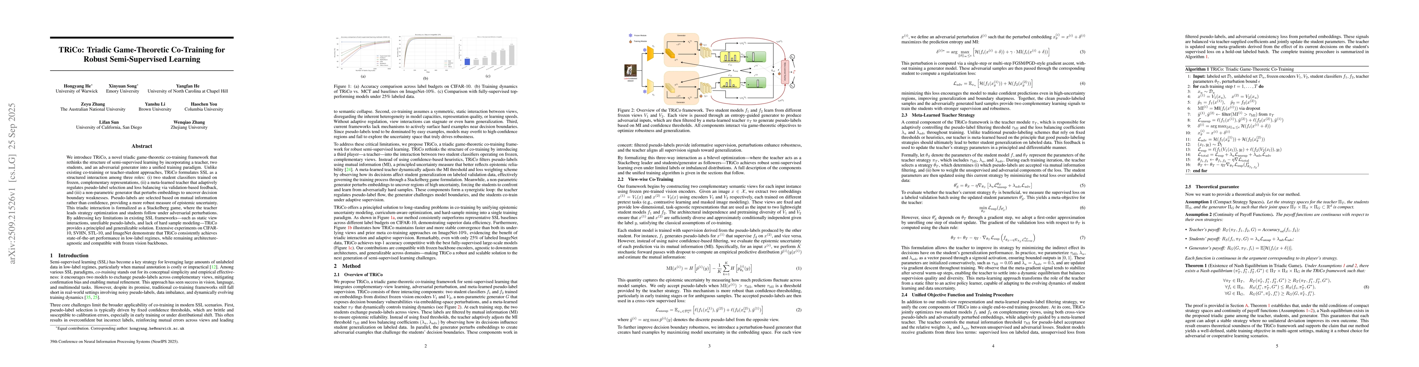 Thumbnail for TRiCo: Triadic Game-Theoretic Co-Training for Robust Semi-Supervised
  Learning