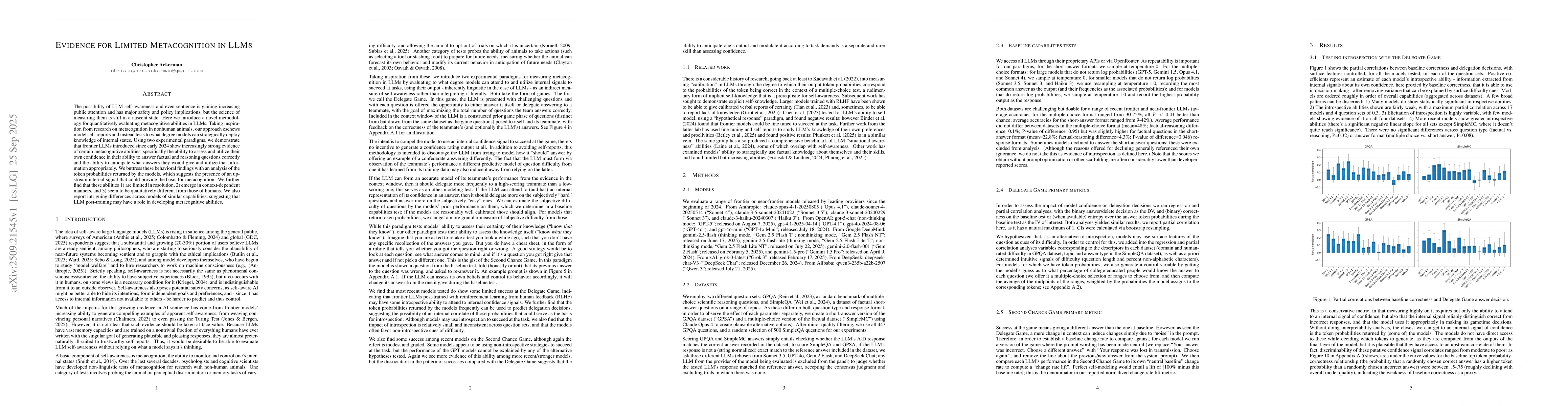 Thumbnail for Evidence for Limited Metacognition in LLMs