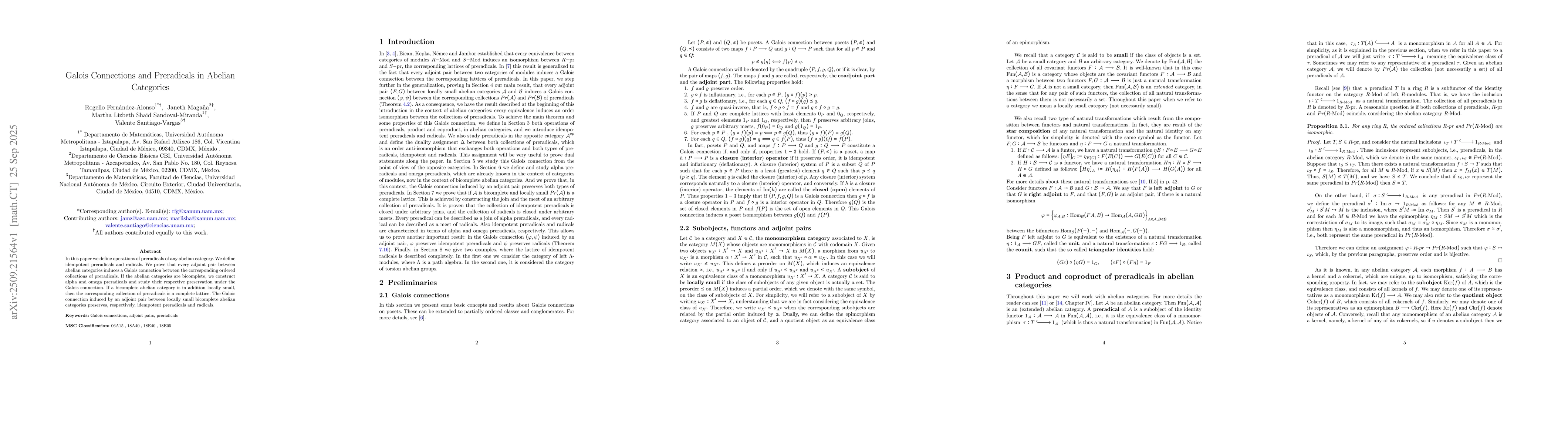 Thumbnail for Galois Connections and Preradicals in Abelian Categories
