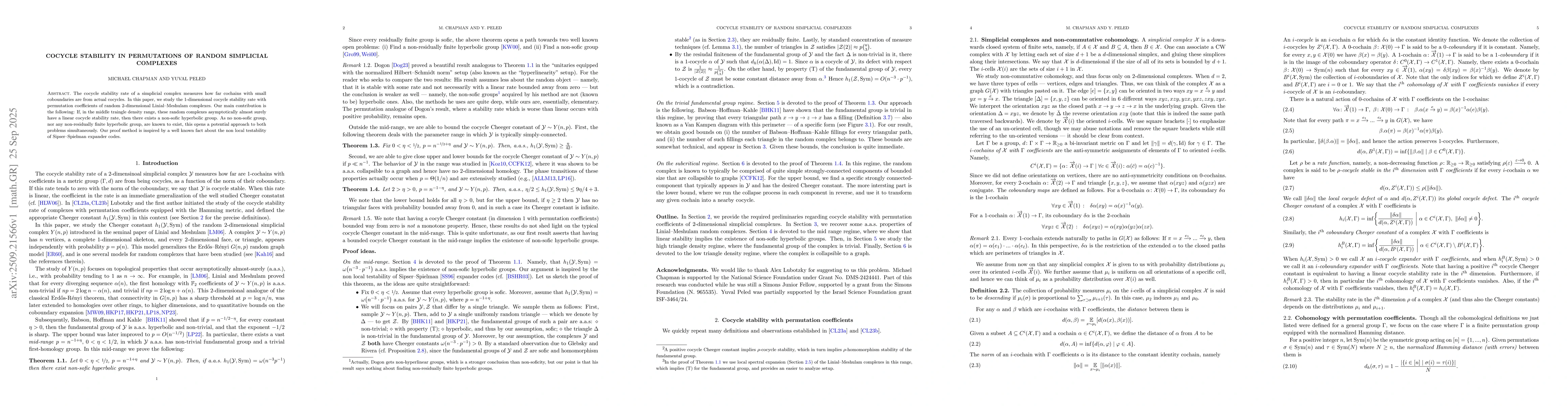 Thumbnail for Cocycle stability in permutations of random simplicial complexes
