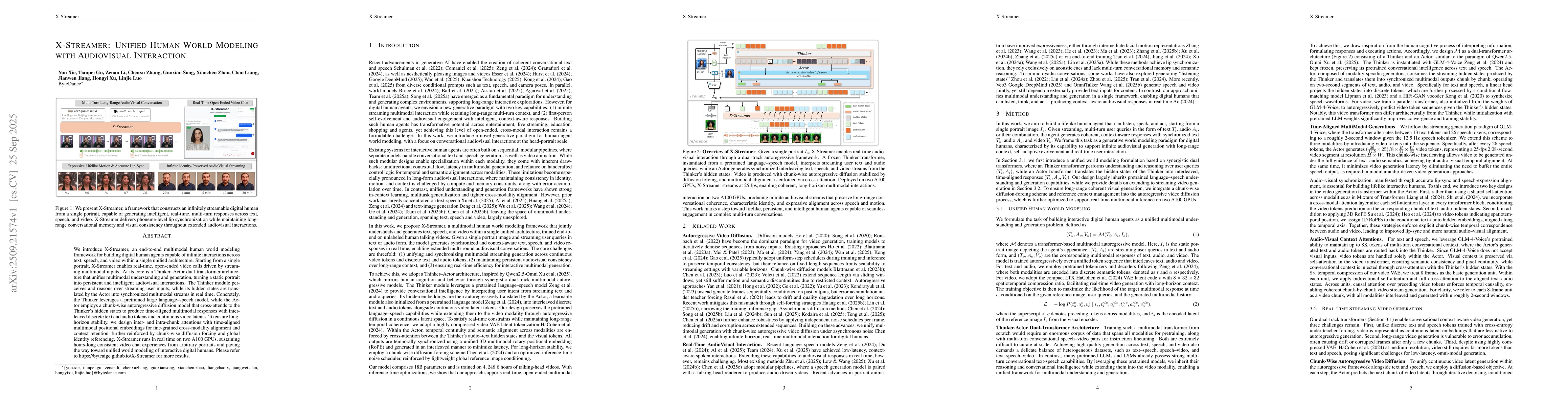 Thumbnail for X-Streamer: Unified Human World Modeling with Audiovisual Interaction