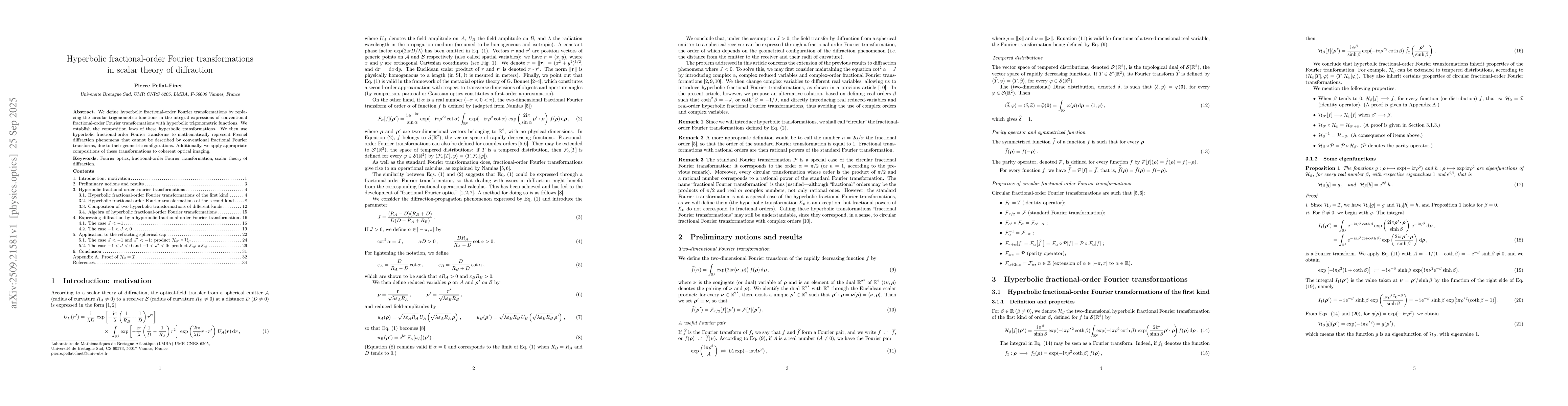 Thumbnail for Hyperbolic fractional-order Fourier transformations in scalar theory of
  diffraction