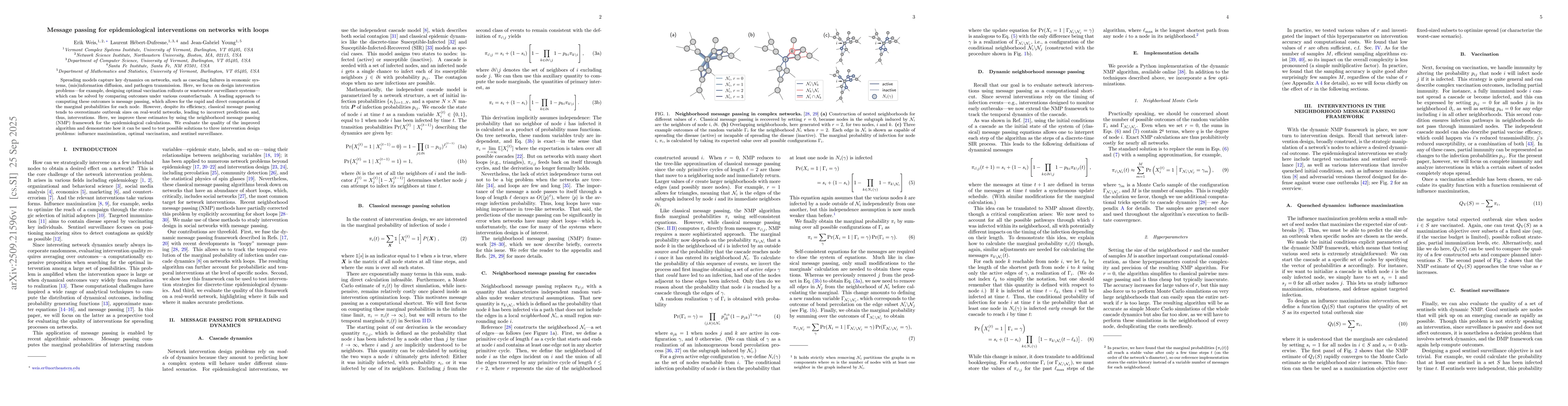 Thumbnail for Message passing for epidemiological interventions on networks with loops