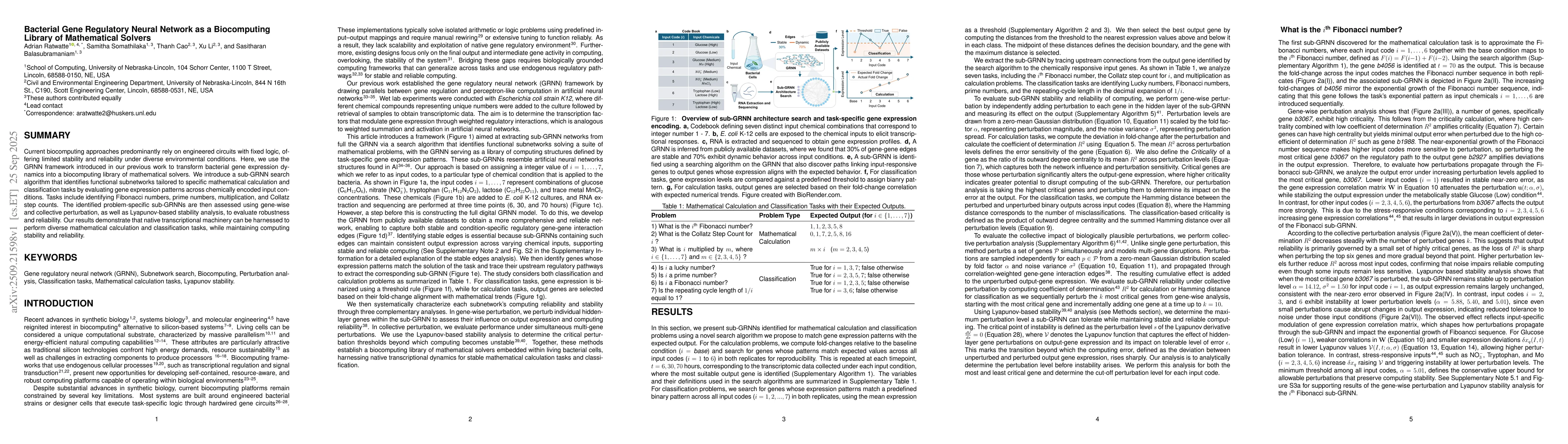 Thumbnail for Bacterial Gene Regulatory Neural Network as a Biocomputing Library of
  Mathematical Solvers