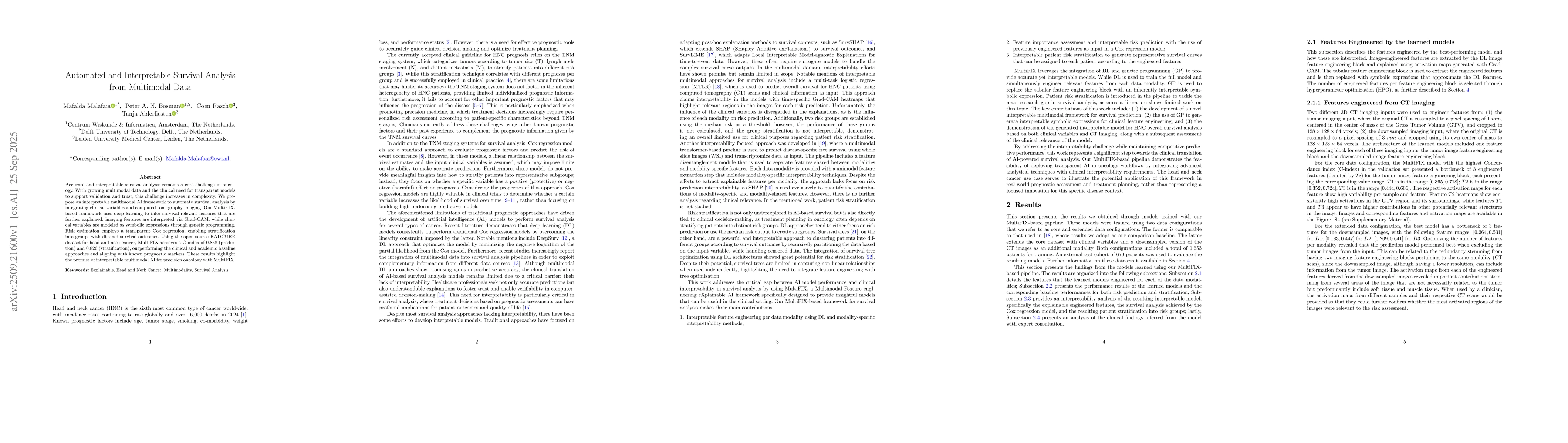 Thumbnail for Automated and Interpretable Survival Analysis from Multimodal Data