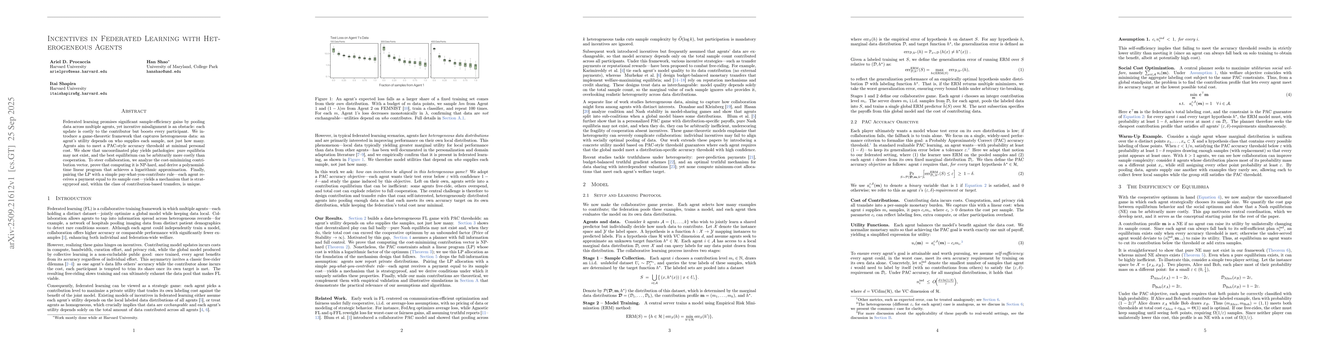 Thumbnail for Incentives in Federated Learning with Heterogeneous Agents