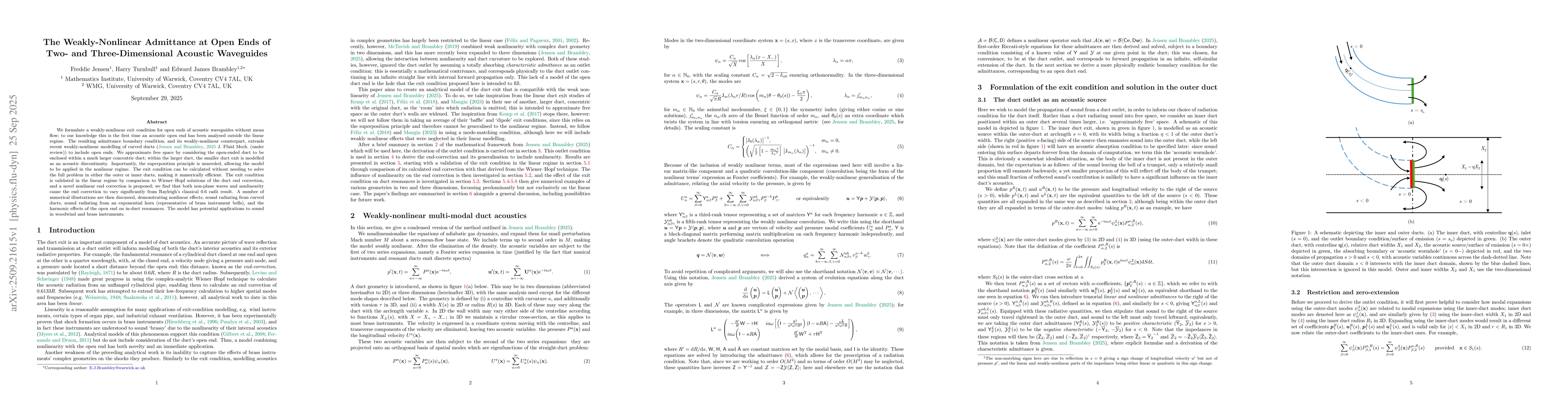 Thumbnail for The Weakly-Nonlinear Admittance at Open Ends of Two- and
  Three-Dimensional Acoustic Waveguides