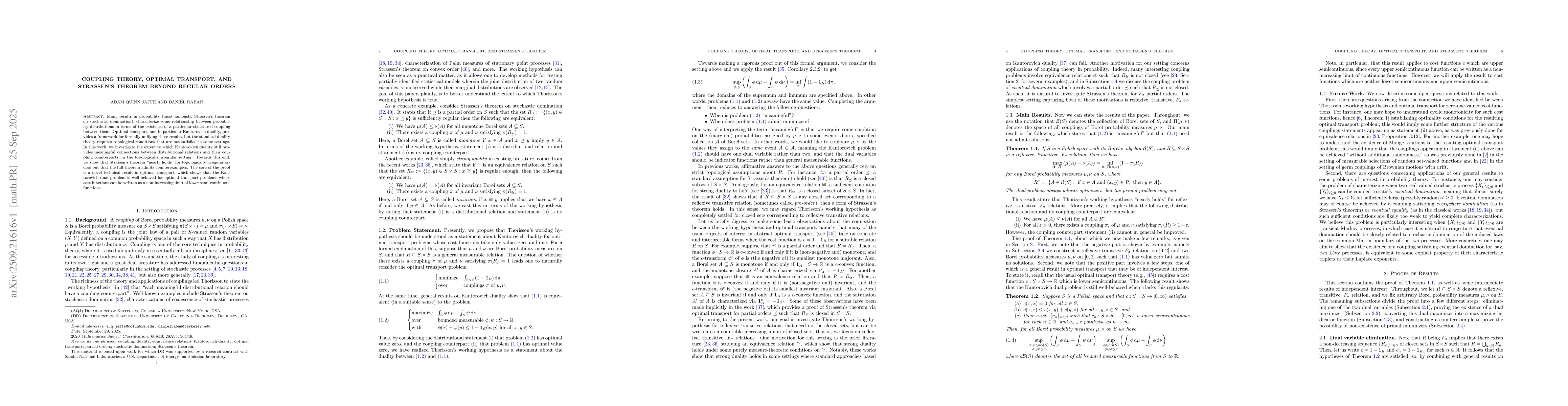 Thumbnail for Coupling Theory, Optimal Transport, and Strassen's Theorem Beyond
  Regular Orders