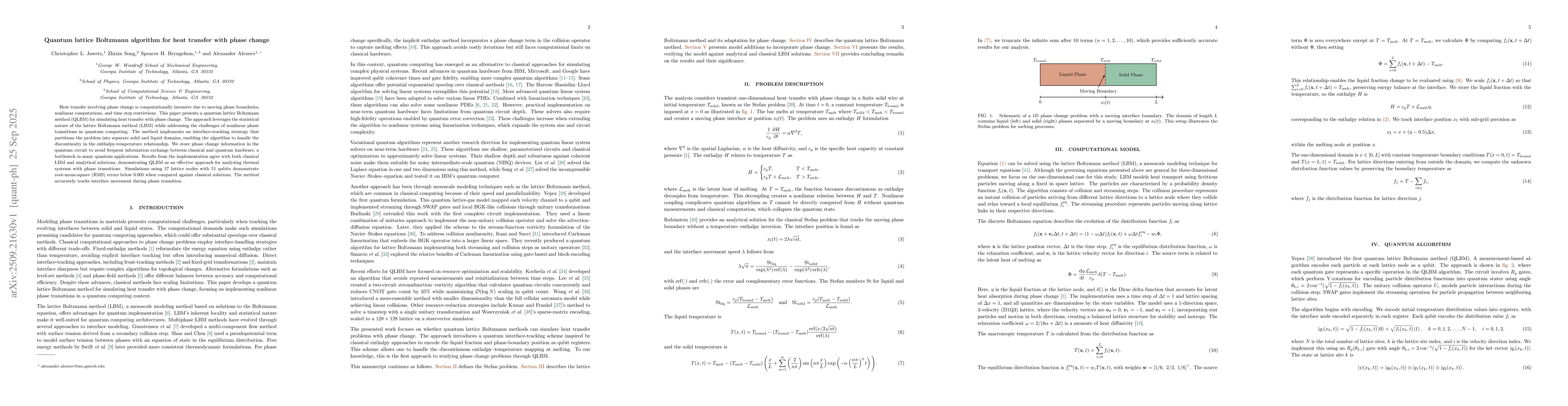 Thumbnail for Quantum lattice Boltzmann algorithm for heat transfer with phase change