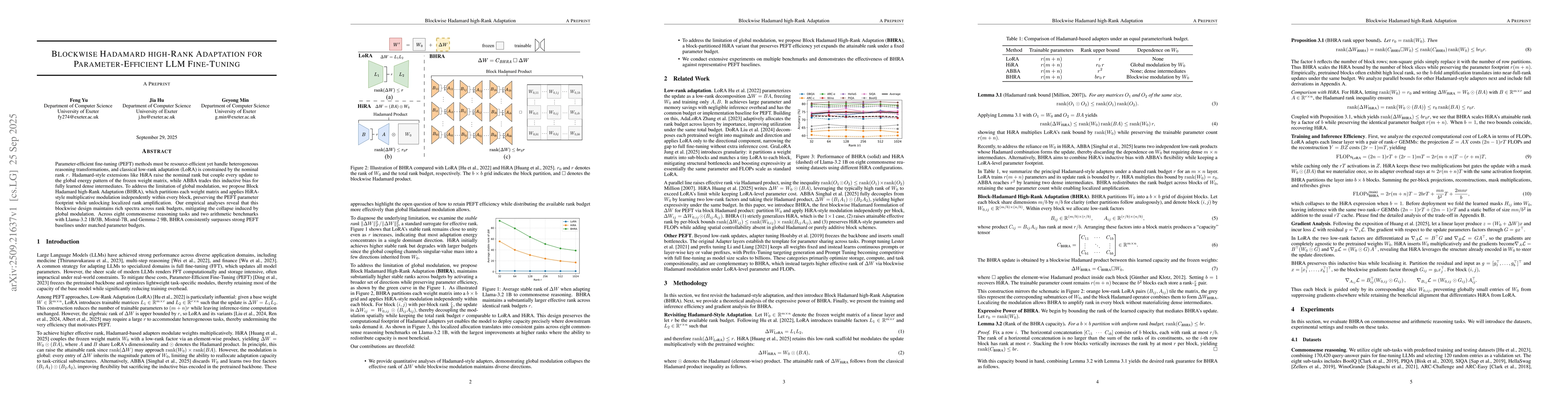 Thumbnail for Blockwise Hadamard high-Rank Adaptation for Parameter-Efficient LLM
  Fine-Tuning