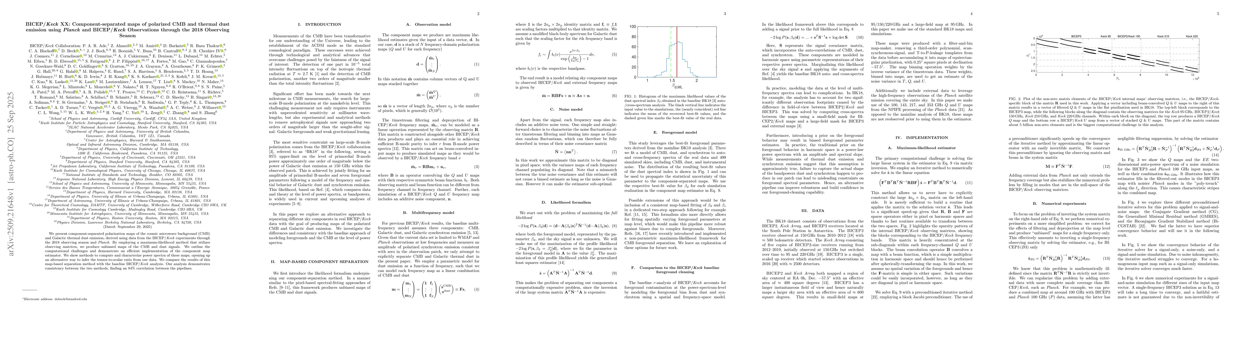 Thumbnail for BICEP/Keck XX: Component-separated maps of polarized CMB and thermal
  dust emission using Planck and BICEP/Keck Observations through the 2018
  Observing Season