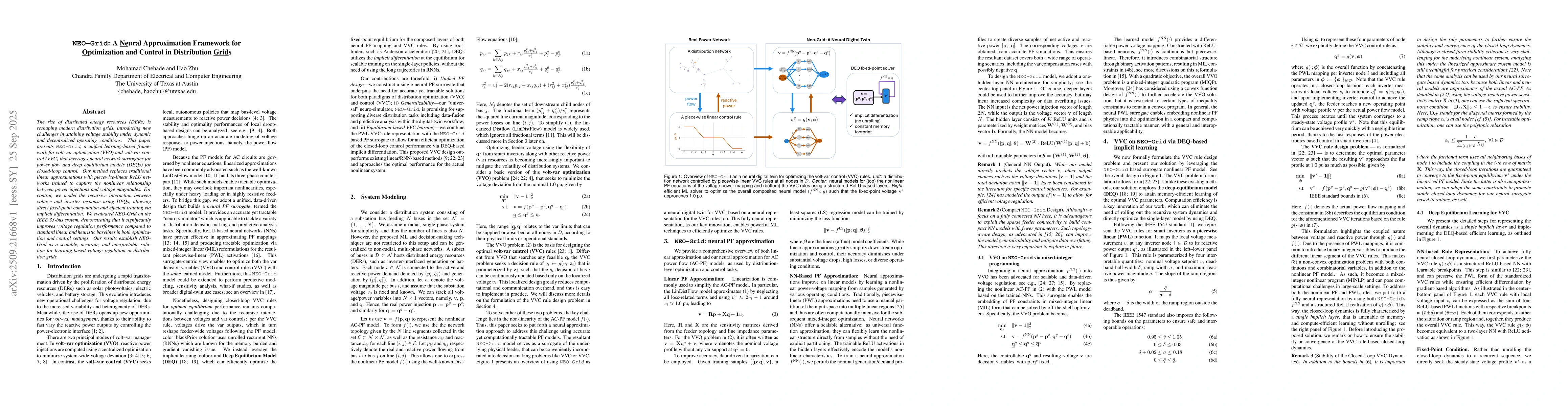 Thumbnail for NEO-Grid: A Neural Approximation Framework for Optimization and Control
  in Distribution Grids