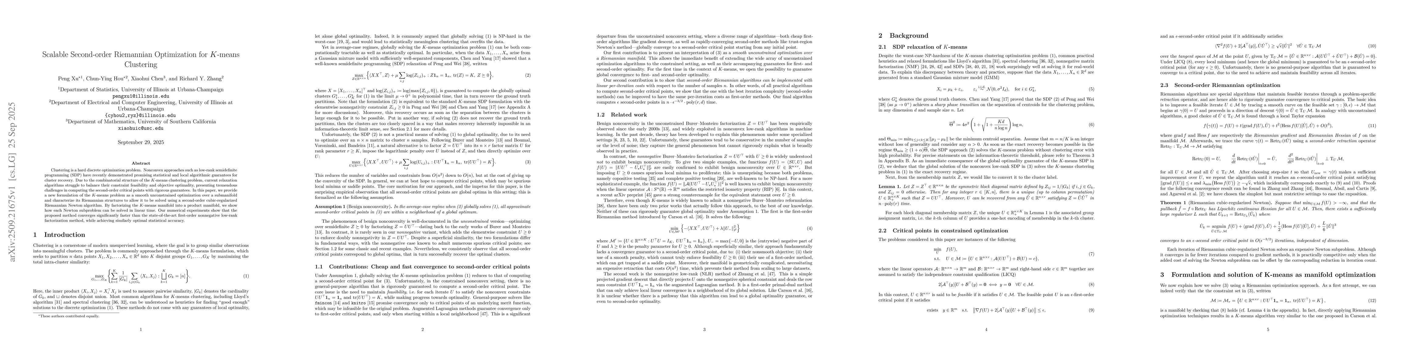 Thumbnail for Scalable Second-order Riemannian Optimization for $K$-means Clustering