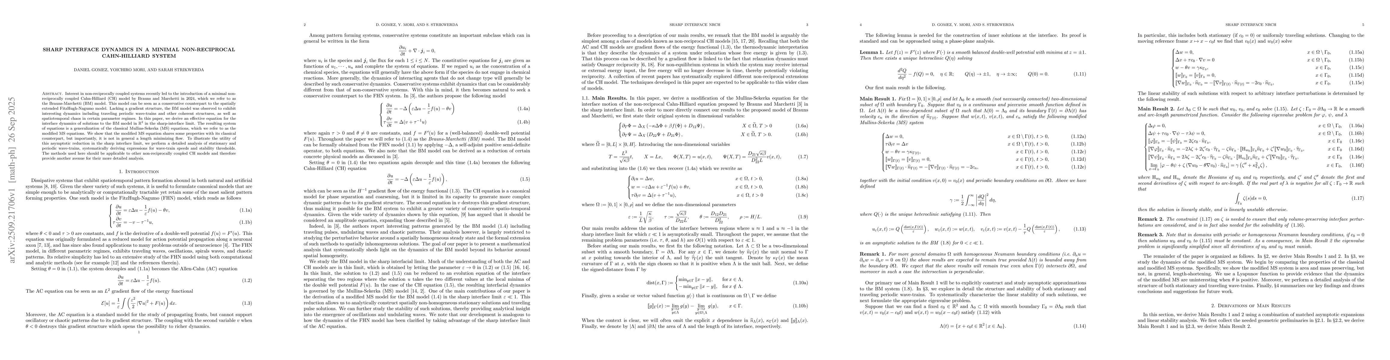 Thumbnail for Sharp Interface Dynamics in a Minimal Non-Reciprocal Cahn-Hilliard
  System