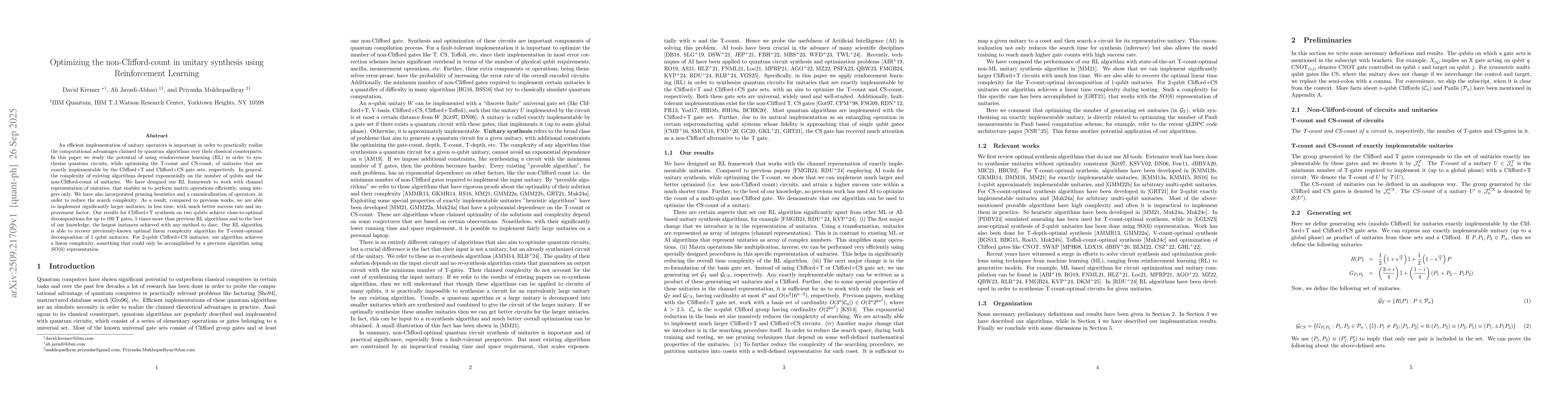 Thumbnail for Optimizing the non-Clifford-count in unitary synthesis using
  Reinforcement Learning