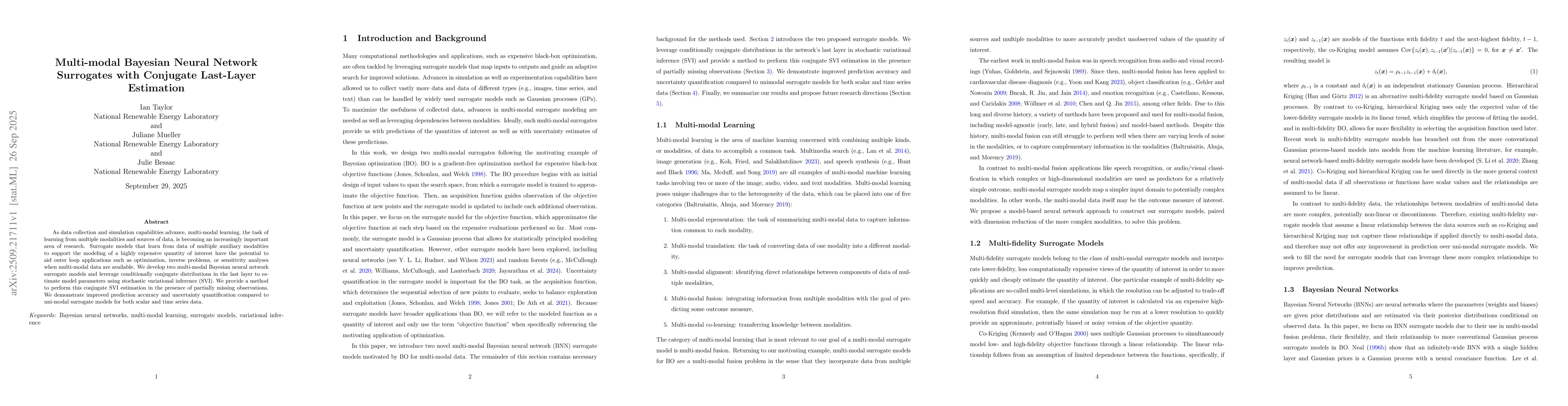 Thumbnail for Multi-modal Bayesian Neural Network Surrogates with Conjugate Last-Layer
  Estimation