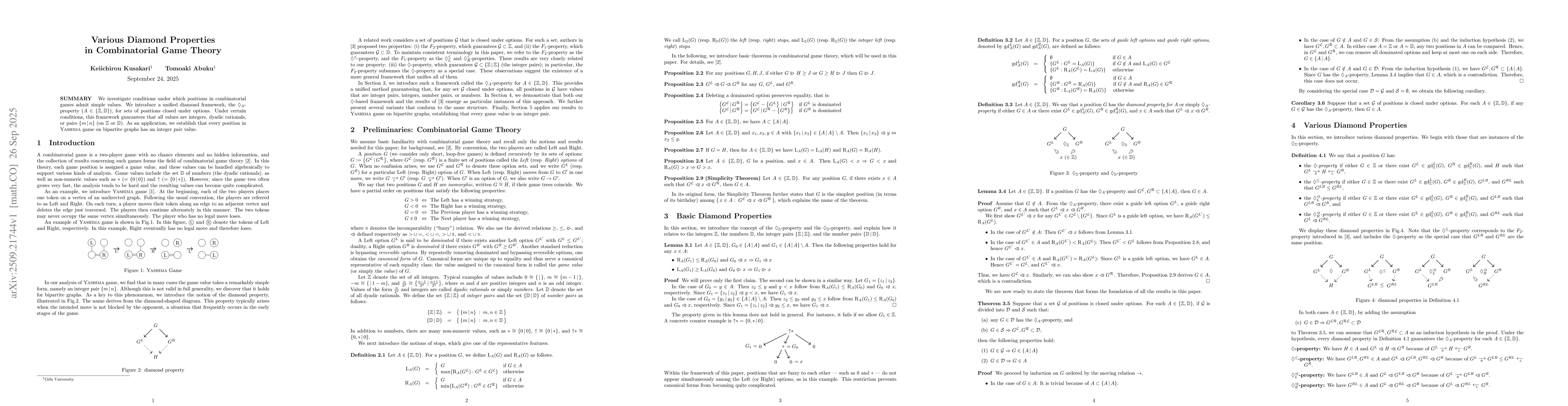 Thumbnail for Various Diamond Properties in Combinatorial Game Theory