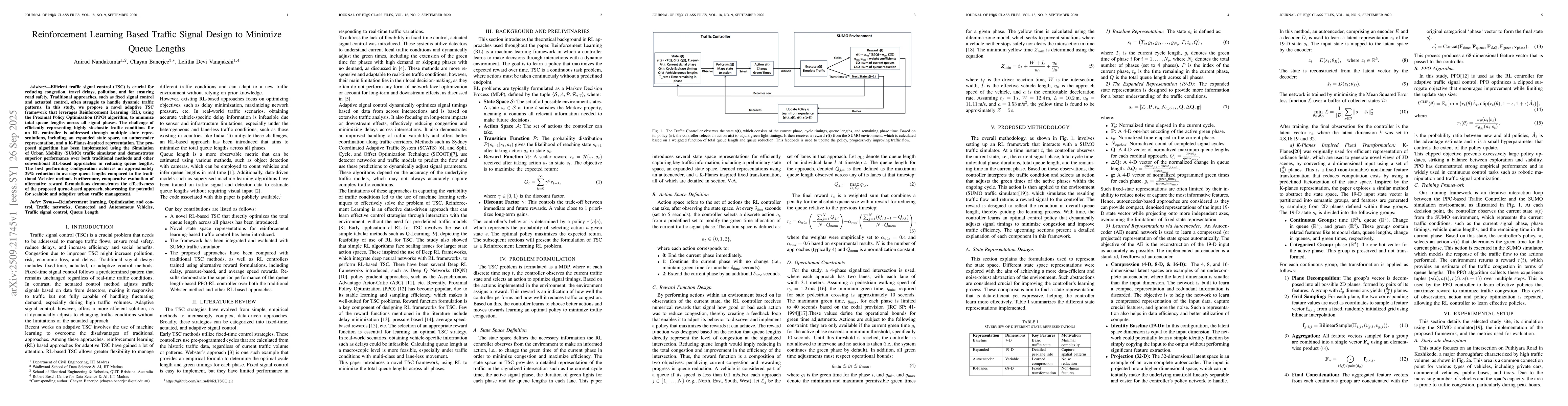 Thumbnail for Reinforcement Learning Based Traffic Signal Design to Minimize Queue
  Lengths
