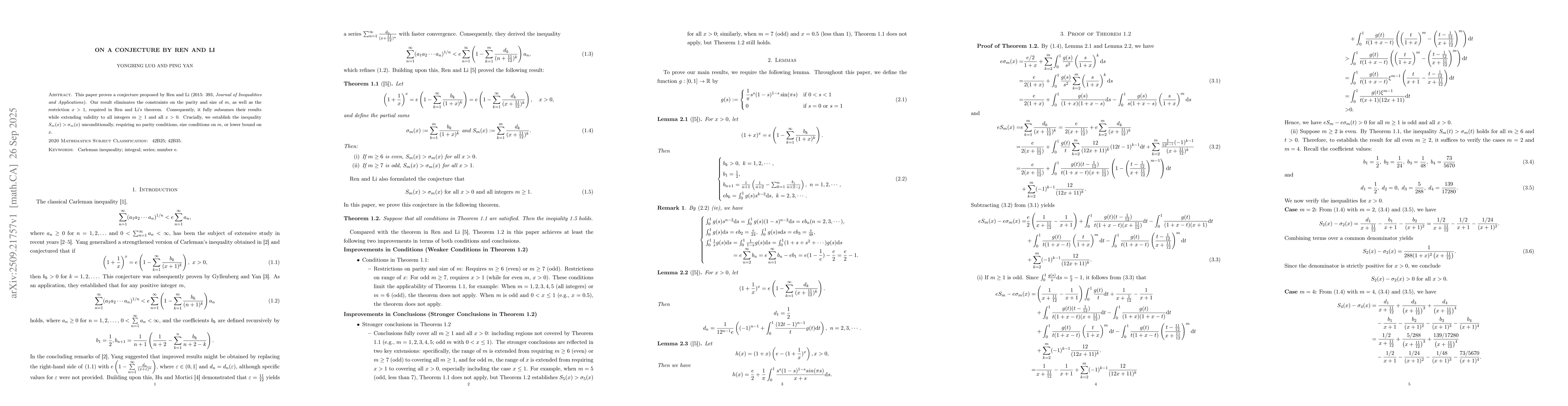 Thumbnail for On a Conjecture by Ren and Li