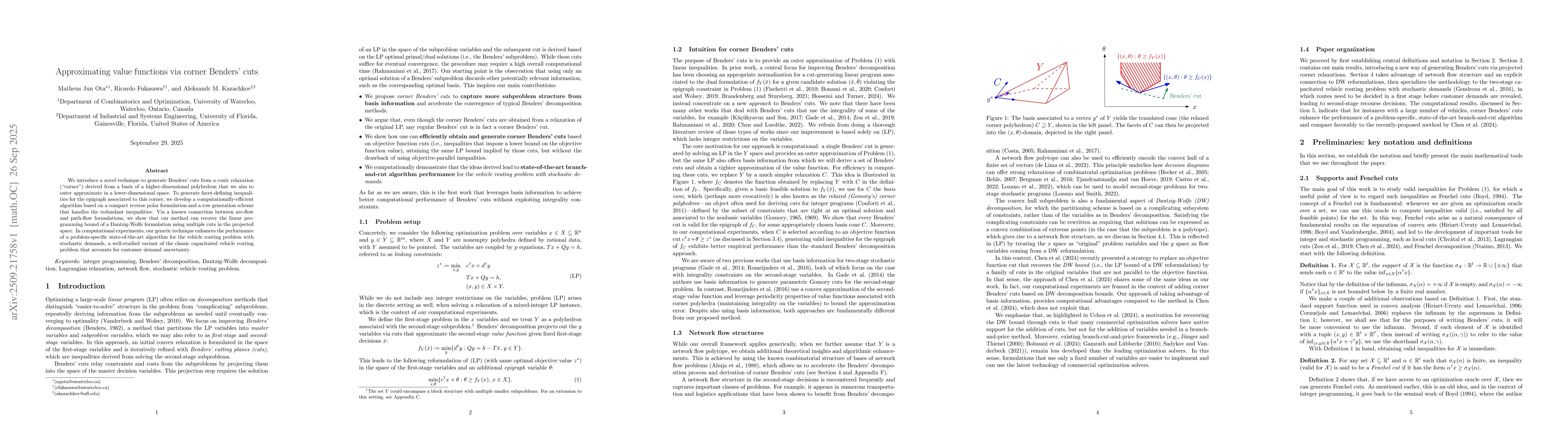 Thumbnail for Approximating value functions via corner Benders' cuts
