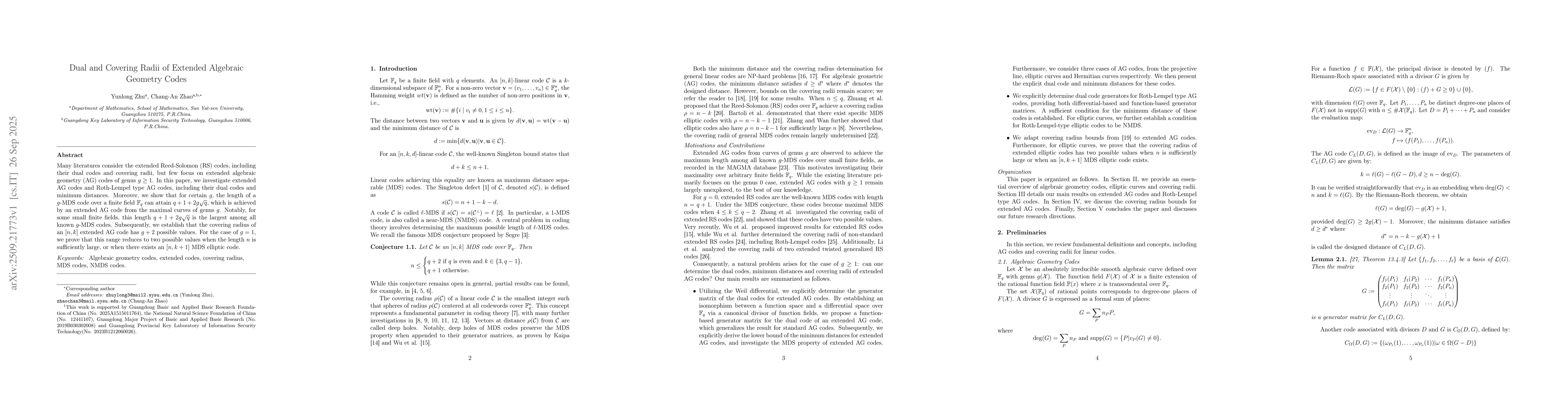 Thumbnail for Dual and Covering Radii of Extended Algebraic Geometry Codes