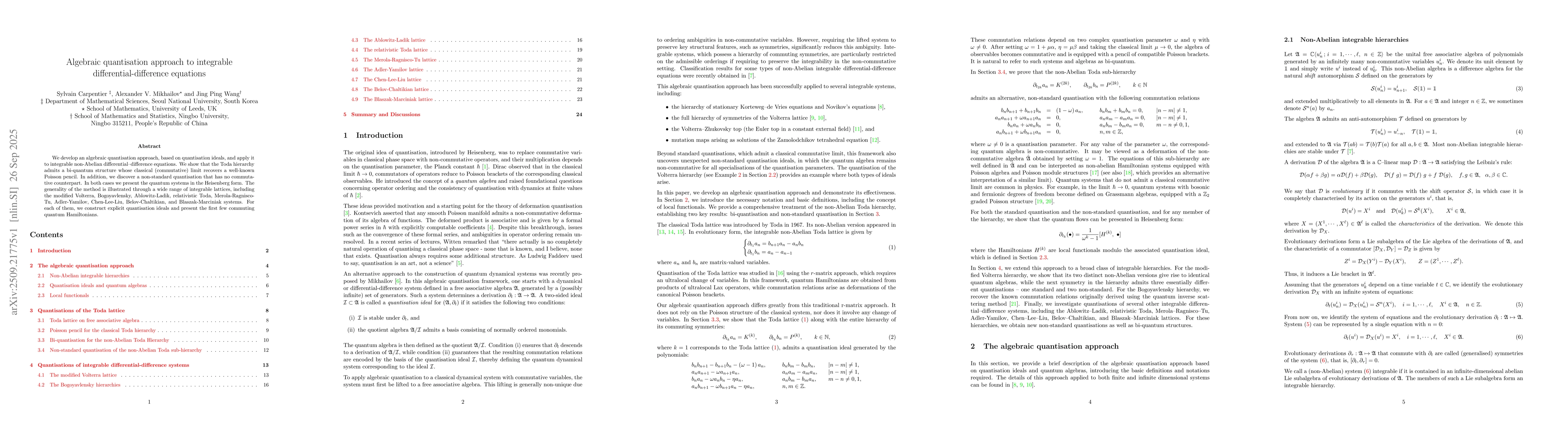 Thumbnail for Algebraic quantisation approach to integrable differential-difference
  equations