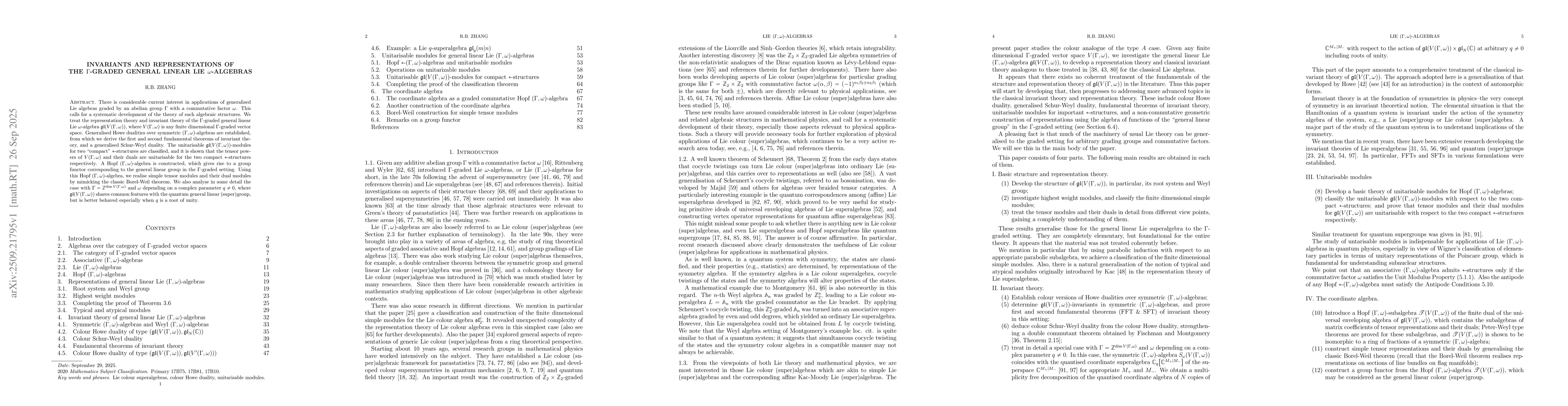 Thumbnail for Invariants and representations of the $Γ$-graded general linear Lie
  $ω$-algebras
