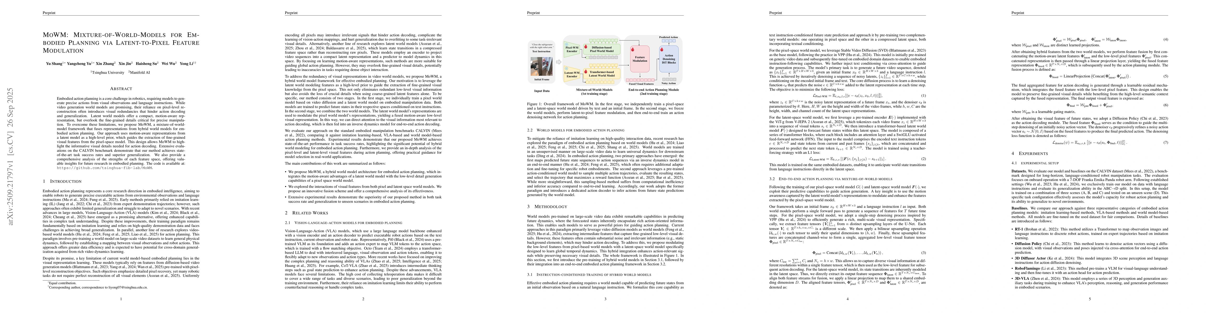 Thumbnail for MoWM: Mixture-of-World-Models for Embodied Planning via Latent-to-Pixel
  Feature Modulation