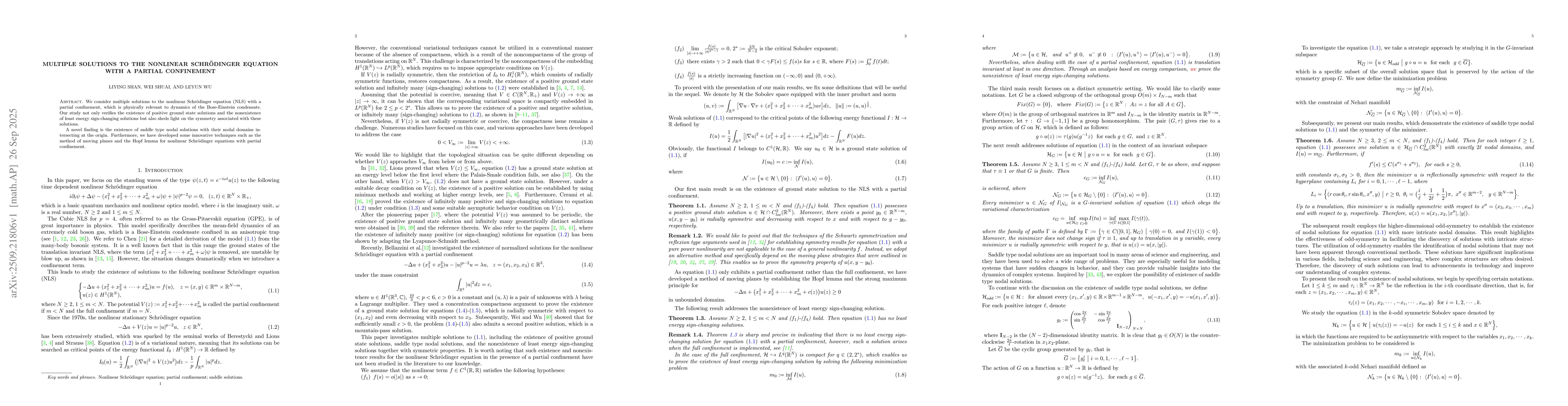Thumbnail for Multiple solutions to the nonlinear Schrödinger equation with a
  partial confinement