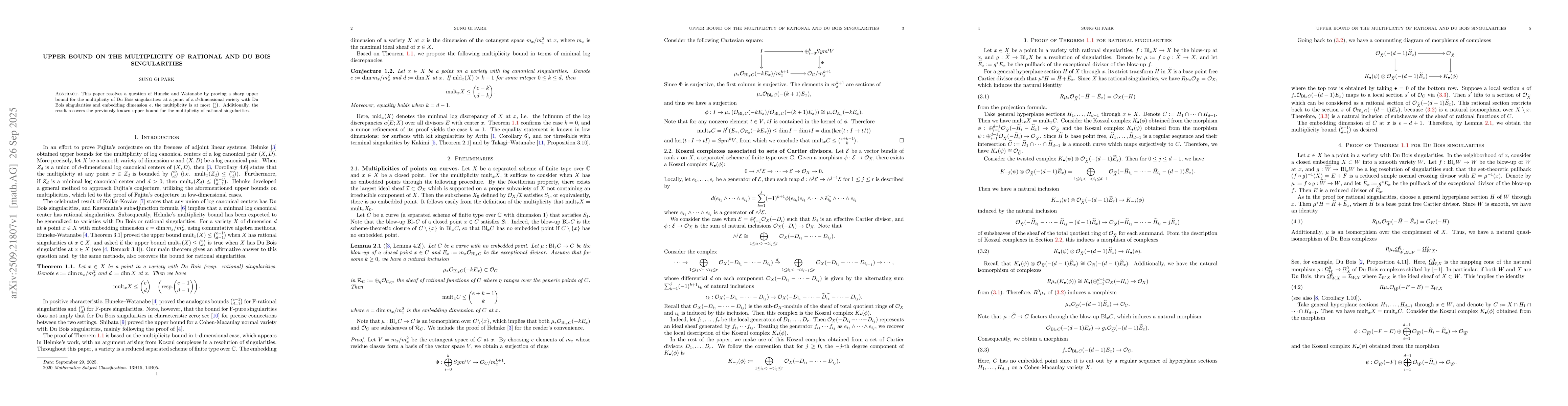 Thumbnail for Upper bound on the multiplicity of rational and Du Bois singularities