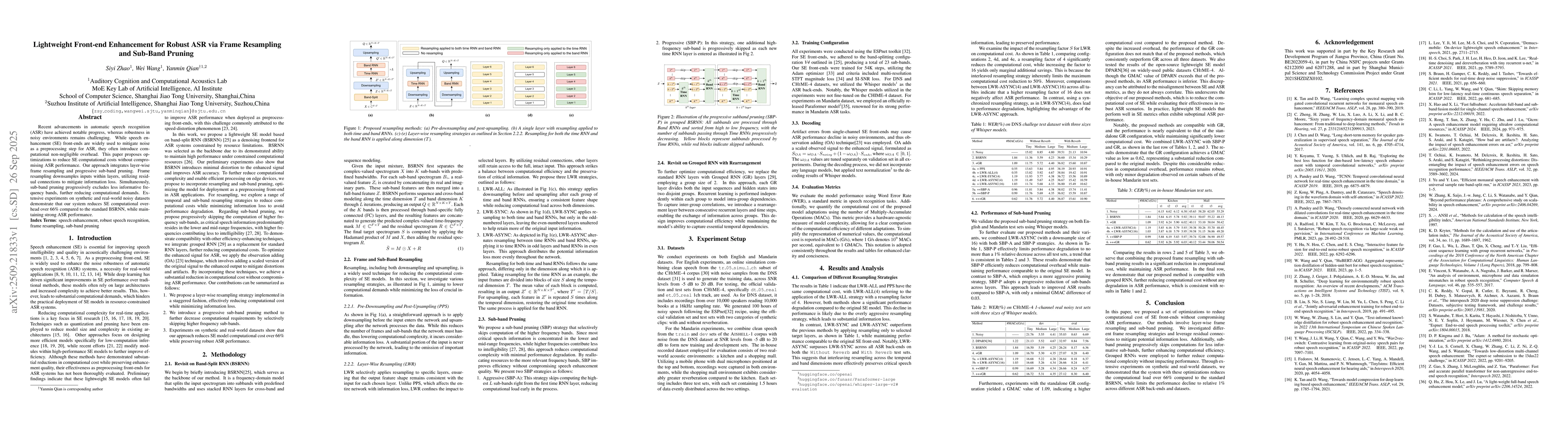 Thumbnail for Lightweight Front-end Enhancement for Robust ASR via Frame Resampling
  and Sub-Band Pruning